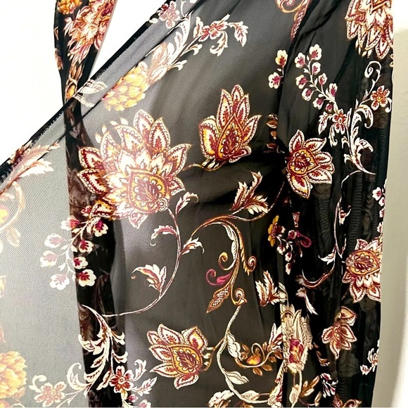L.I.F.E Love Is For Eternity Large Blk Floral Chiffon Duster Kimono Translucent - Picture 5 of 10